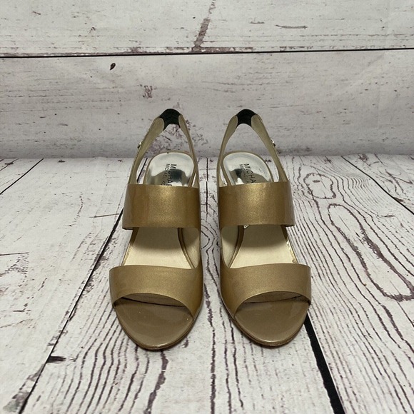 Michael Kors Heels Womens Size 9M Rochelle Open Toe Pump Taupe Pearlized Patent - Picture 2 of 8